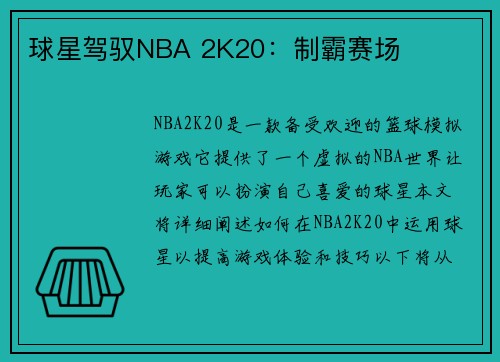 球星驾驭NBA 2K20：制霸赛场