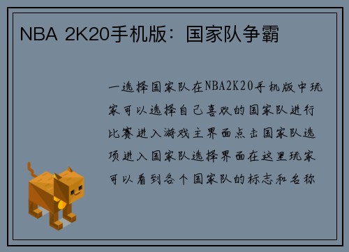 NBA 2K20手机版：国家队争霸